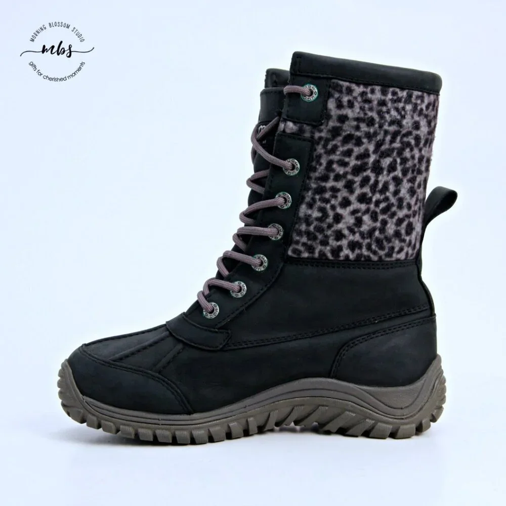 UGG Adirondack II Exotic Waterproof Sheepwool Boots Black Women 7‎